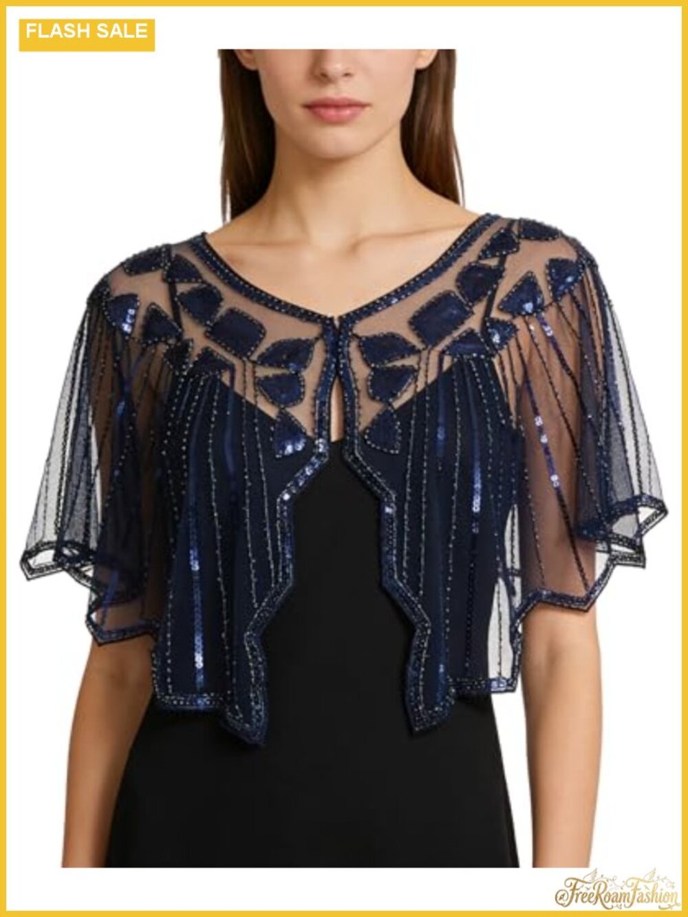Sequin Capelet Sheer Mesh Flapper Style Wedding Evening Dress Cover Up